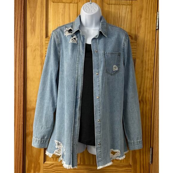 V580 Soft & Distressed DENIM Shirt, Jacket or Dress US Women’s Small Long Sleeve - Picture 3 of 13